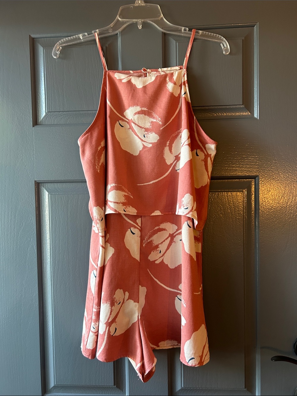 Floral Rust Pink Halter Romper Dress